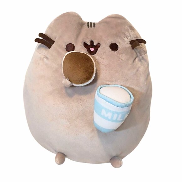 2022 Gund Pusheen Gray Cat Milk & Cookie Stuffed Plush Toy 9" - Picture 1 of 5